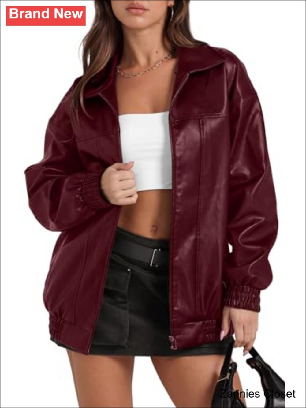 ✨ Oversized Faux Leather Motorcycle Bomber Jacket Women Y2K Moto Coat